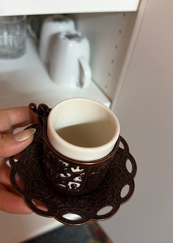 Kahverengi İşlemeli Metal Türk Kahvesi Fincan Seti - Görsel 3