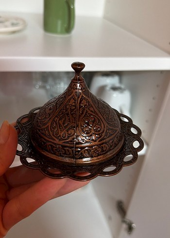 Kahverengi İşlemeli Metal Türk Kahvesi Fincan Seti - Görsel 4