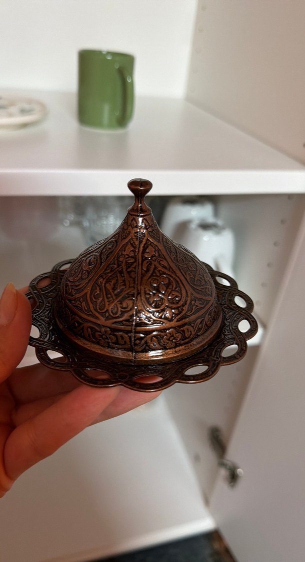 Kahverengi İşlemeli Metal Türk Kahvesi Fincan Seti - Görsel 4