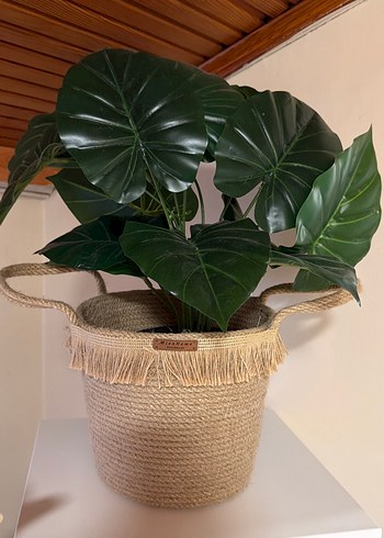 Püsküllü Hasır Sepet çiçek - Görsel 3