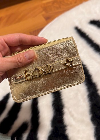 Dikişli Altın Kadın Deri Fermuarlı Cüzdan - Görsel 4
