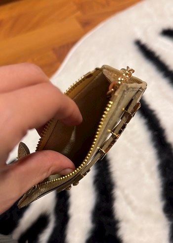 Dikişli Altın Kadın Deri Fermuarlı Cüzdan - Görsel 3