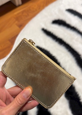 Dikişli Altın Kadın Deri Fermuarlı Cüzdan - Görsel 2
