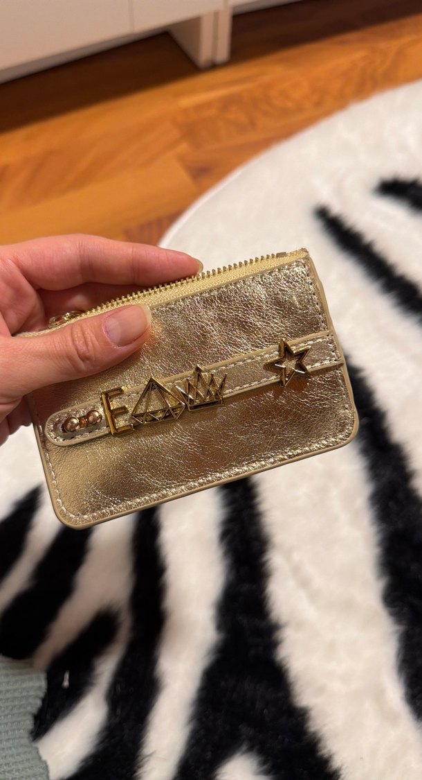 Dikişli Altın Kadın Deri Fermuarlı Cüzdan - Görsel 4