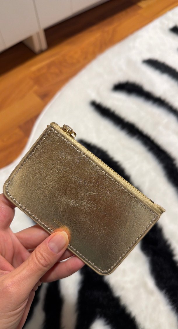 Dikişli Altın Kadın Deri Fermuarlı Cüzdan - Görsel 2