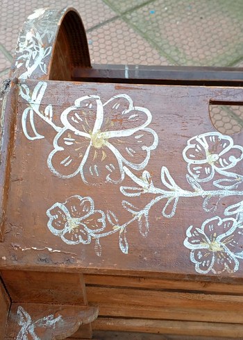 nostaljik Koyu Kahverengi Ahşap Oyma Bebek Beşiği - Görsel 5