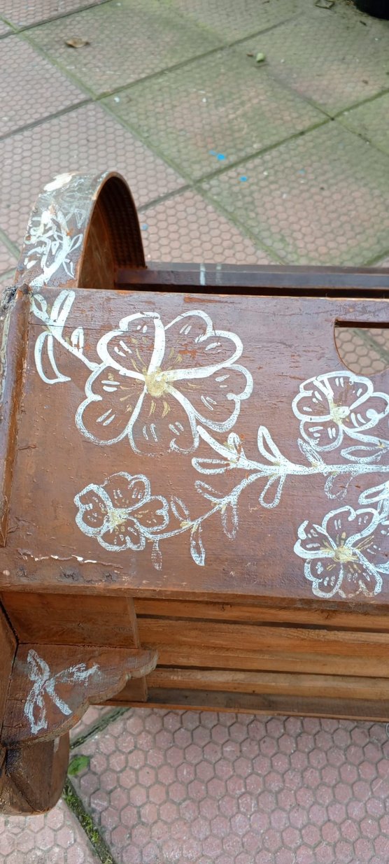 nostaljik Koyu Kahverengi Ahşap Oyma Bebek Beşiği - Görsel 5