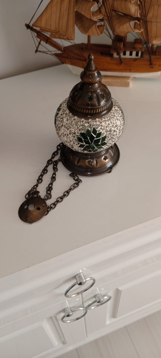 Nostaljik Yeşil Mozaik Desenli Masa Lambası - Görsel 3