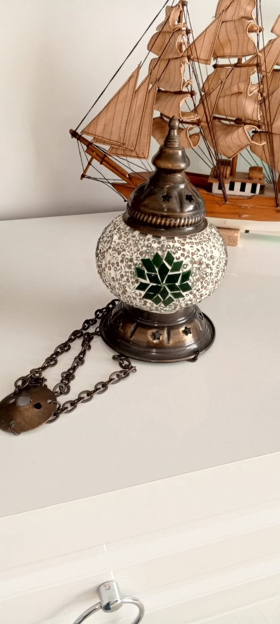 Nostaljik Yeşil Mozaik Desenli Masa Lambası - Görsel 4