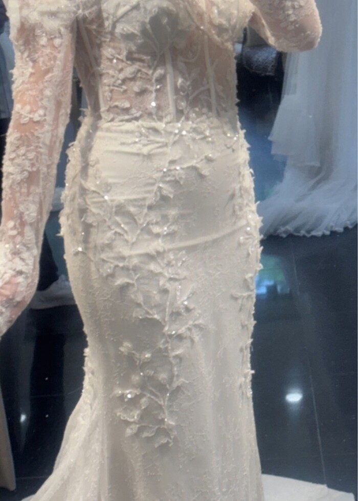 Fransız dantel balık gelinlik - Görsel 4