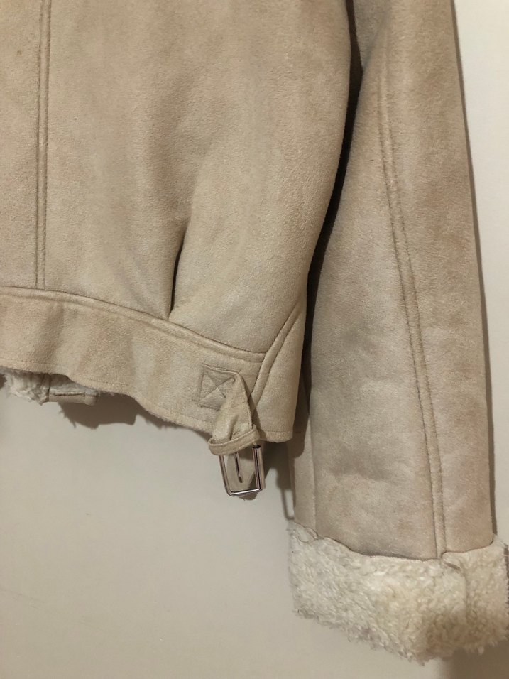 Bej Süet Kürklü Kadın Ceket - Görsel 5