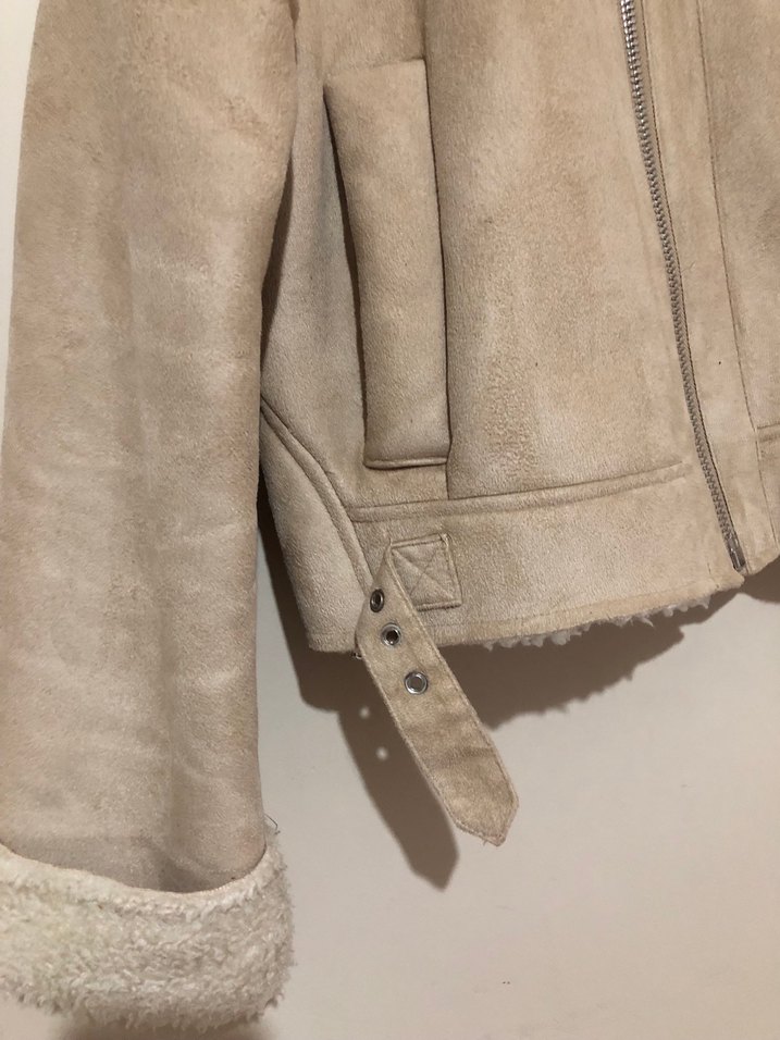Bej Süet Kürklü Kadın Ceket - Görsel 4