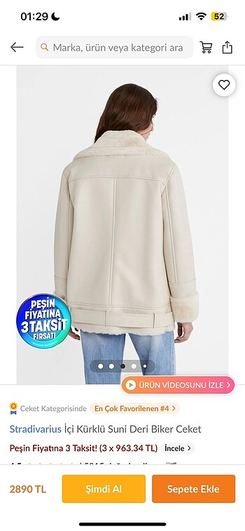 xs Beden Stradivarius İçi Kürklü Suni Deri Biker Ceket