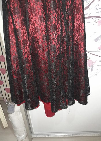 38 Beden Bordo Dantelli Uzun Gotik Abiye Elbise