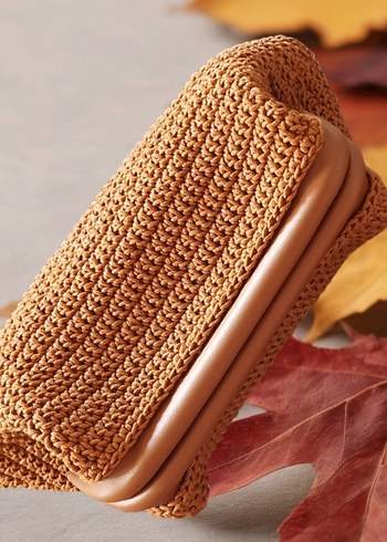 Beden Bej Örgü Kadın Clutch Çanta