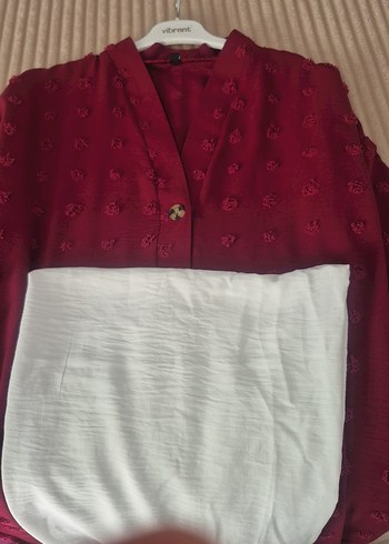 s Beden Bordo Nakışlı Uzun Düğmeli Tesettür Tunik