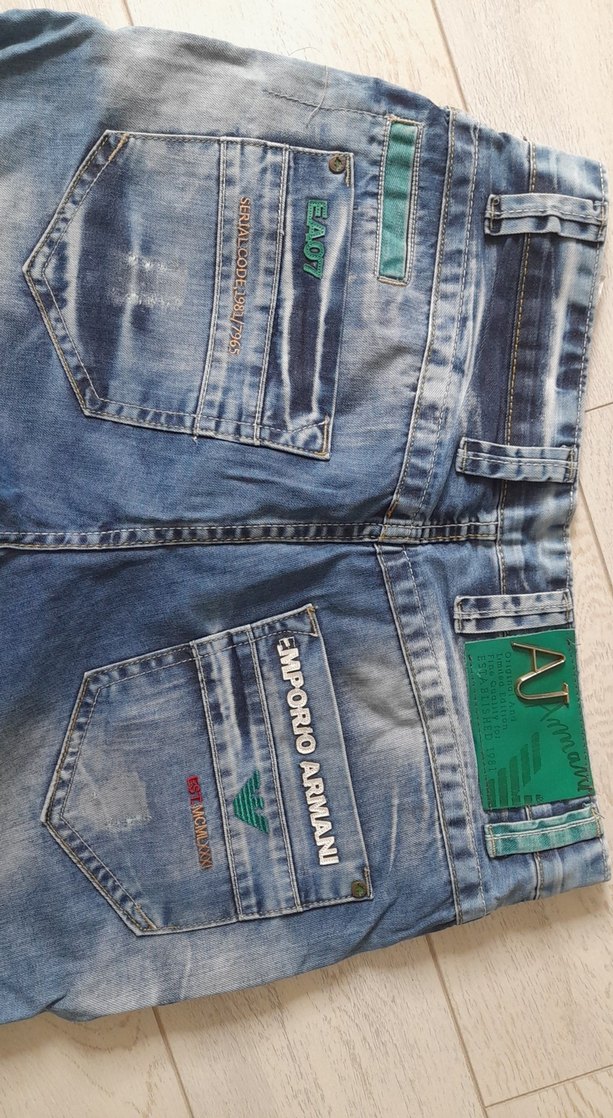Armani Erkek Mavi Batik Desenli Kemerli Denim Şort - Görsel 5