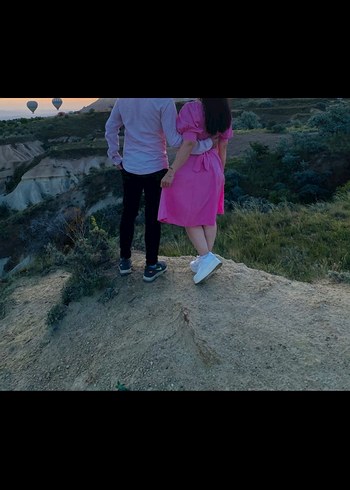 Düğmeli Pembe Midi Elbise - Görsel 2