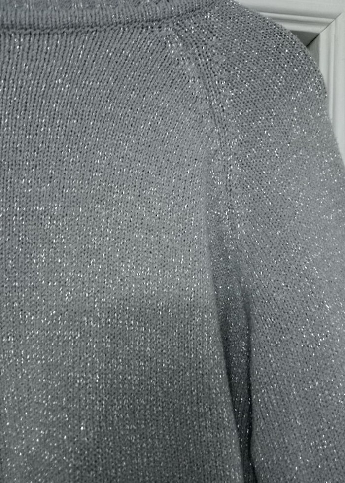 Grh rengi gümüş simli bayan kazak - Görsel 2