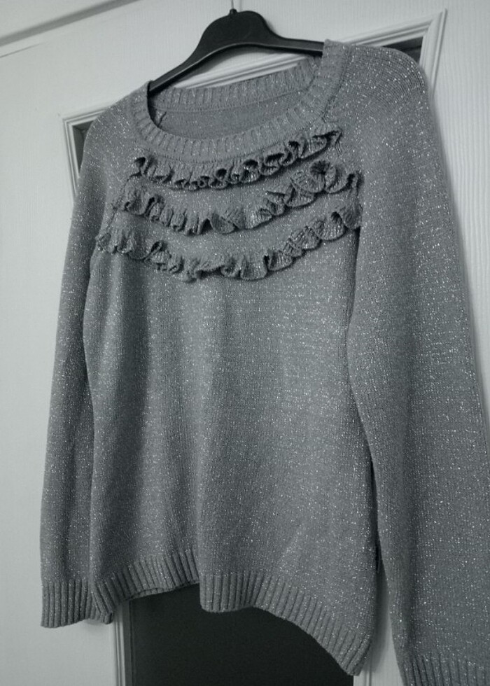 Grh rengi gümüş simli bayan kazak - Görsel 3