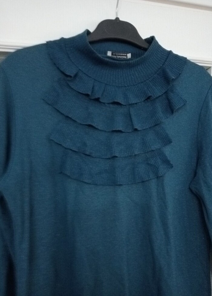 Petrol mavisi simli bayan bluzu - Görsel 2