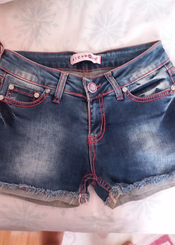 Pembe Dikiş Detaylı Mini Denim Şort