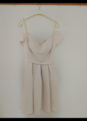 xs Beden Toz pembe Mini Straplez Piliseli Abiye Elbise