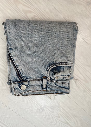 Diğer Vatkalı Düğmeli Gri Mini Denim Kadın Jean