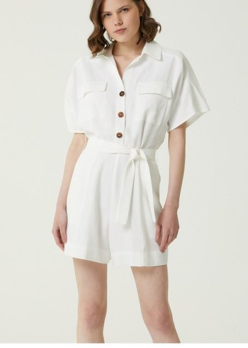 Network marka 38 beden Beyaz Kemerli Kısa Kollu Mini Tulum - Görsel 2