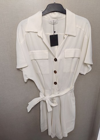 Network marka 38 beden Beyaz Kemerli Kısa Kollu Mini Tulum - Görsel 5