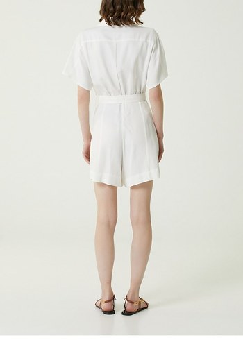 Network marka 38 beden Beyaz Kemerli Kısa Kollu Mini Tulum - Görsel 3