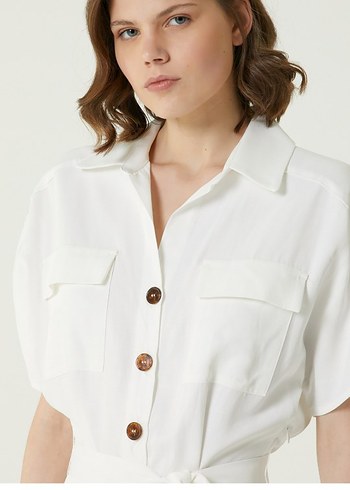 Network marka 38 beden Beyaz Kemerli Kısa Kollu Mini Tulum - Görsel 4