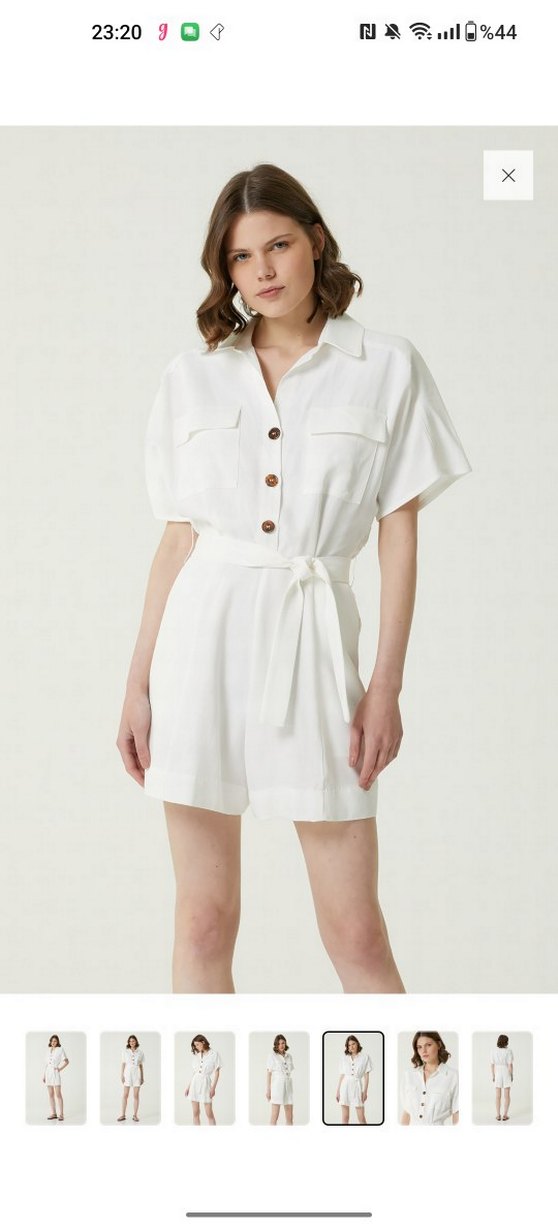 Network marka 38 beden Beyaz Kemerli Kısa Kollu Mini Tulum - Görsel 2