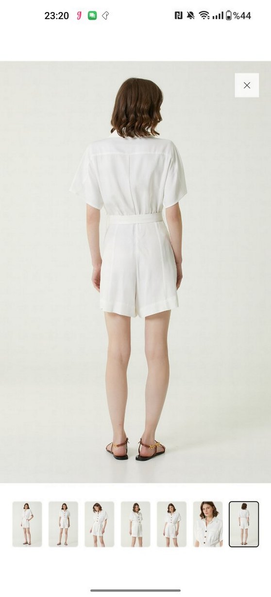 Network marka 38 beden Beyaz Kemerli Kısa Kollu Mini Tulum - Görsel 3