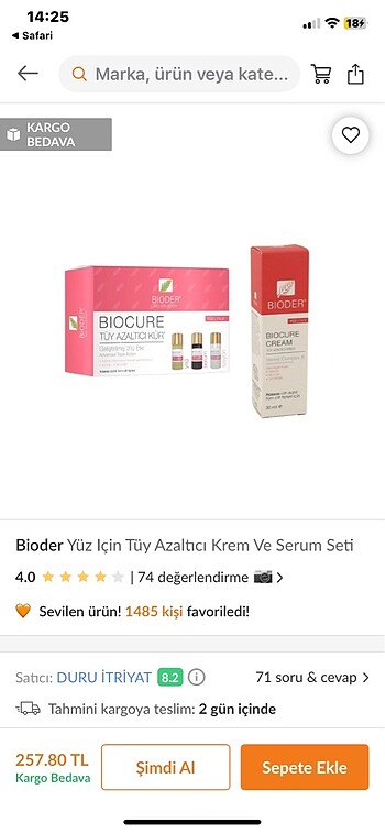  Beden Biocure tüy azaltıcı serum yüz ve vücut