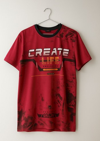 13-14 Yaş Beden kırmızı Renk Erkek Kırmızı Baskılı Pop Kültür T-shirt