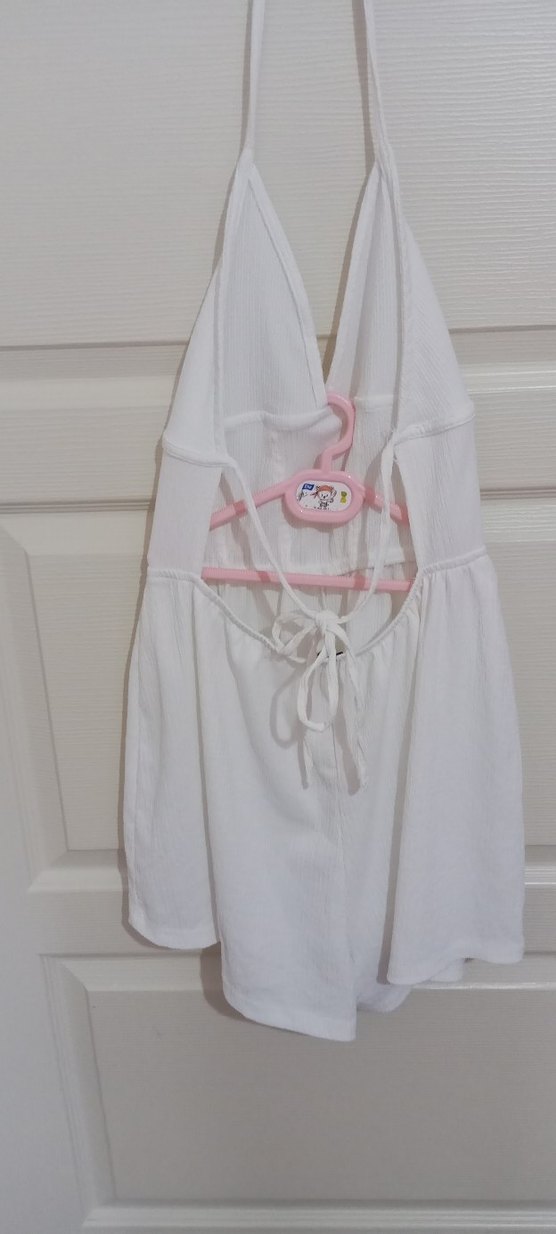 Kadın Beyaz V Yaka Kolsuz Tulum - Görsel 3