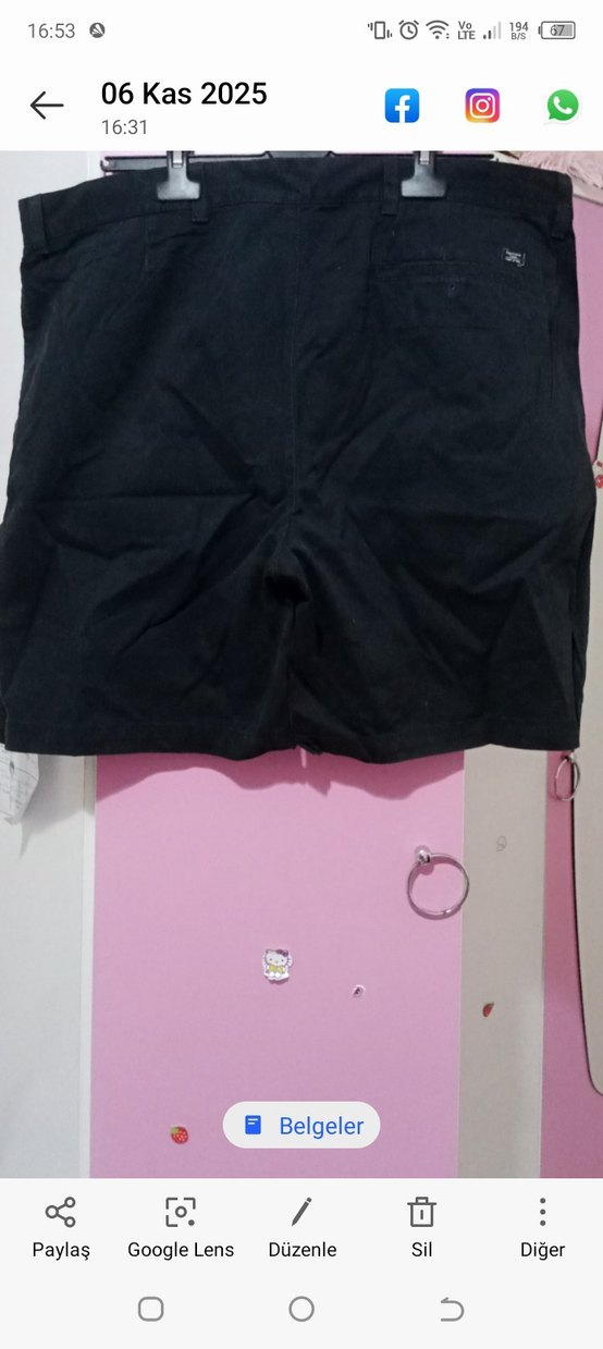 Siyah Bol Kesim Kemerli Mini Erkek Şort - Görsel 2