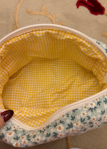 Bohem Çiçek Desenli Gri Makyaj Çantası - Görsel 2