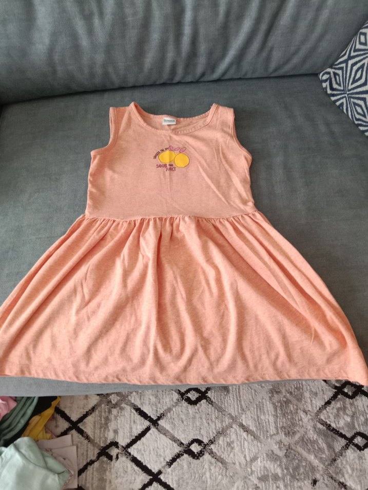 Turuncu Kolsuz Pamuklu Kız elbise - Görsel 3