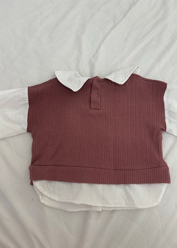 6-9 Ay Beden Bordo Nakışlı Örme Pamuklu Kız Bluz