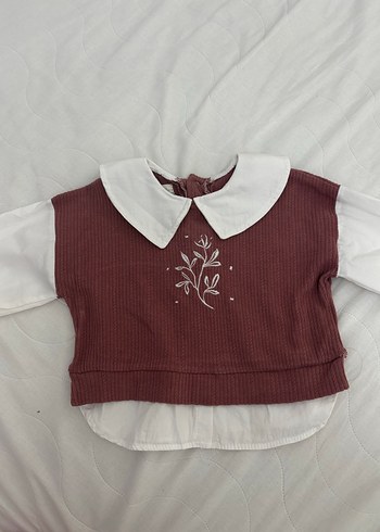 Bordo Nakışlı Örme Pamuklu Kız Bluz
