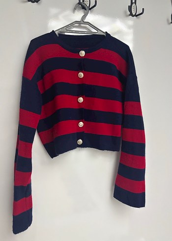 Kadın Renkli Çizgili Düğmeli Hırka - Görsel 2