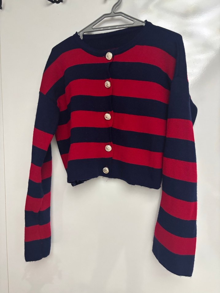 Kadın Renkli Çizgili Düğmeli Hırka - Görsel 3