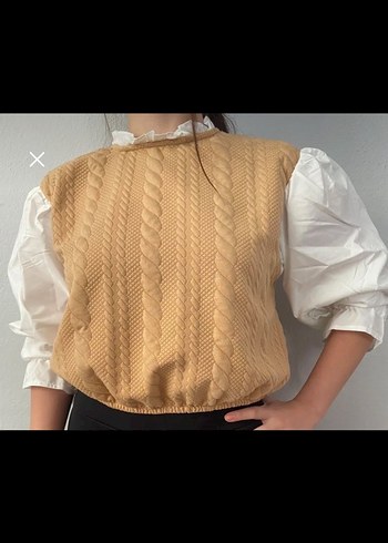 Bej Örgü Uzun Kollu Kadın bluz - Görsel 2