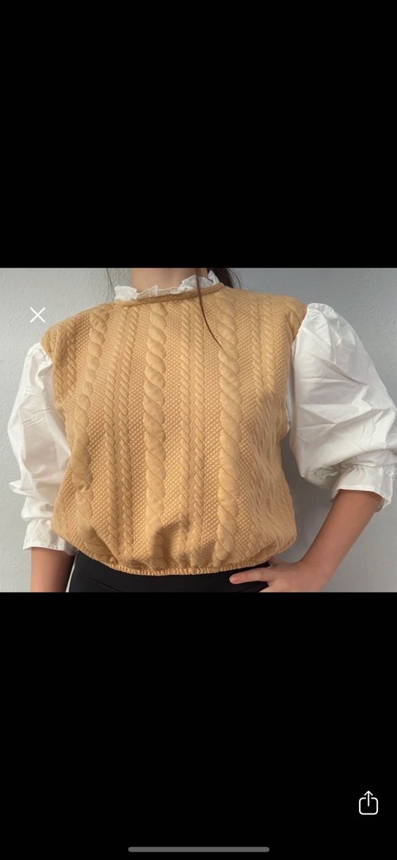 Bej Örgü Uzun Kollu Kadın bluz - Görsel 2