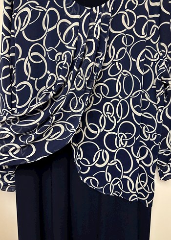 Uzun Kollu Lacivert Desenli Kadın Elbise - Görsel 3