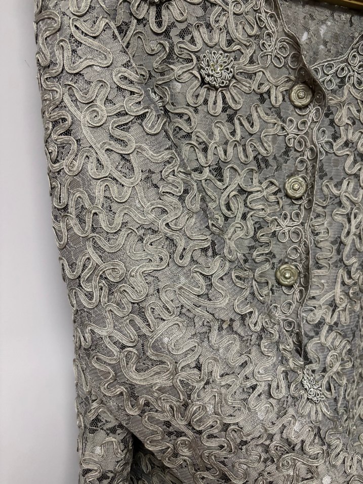 Gri Dantel İşlemeli Uzun Kollu ceket gömlek - Görsel 4