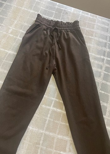 Kahverengi Kemerli Kadın Keten Pantolon