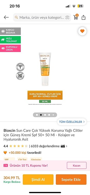 Bioxcin Güneş Kremi
